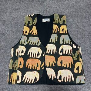 Vintage Soho Compagnie Elephant Applique Cotton Vest Black Boho Small India